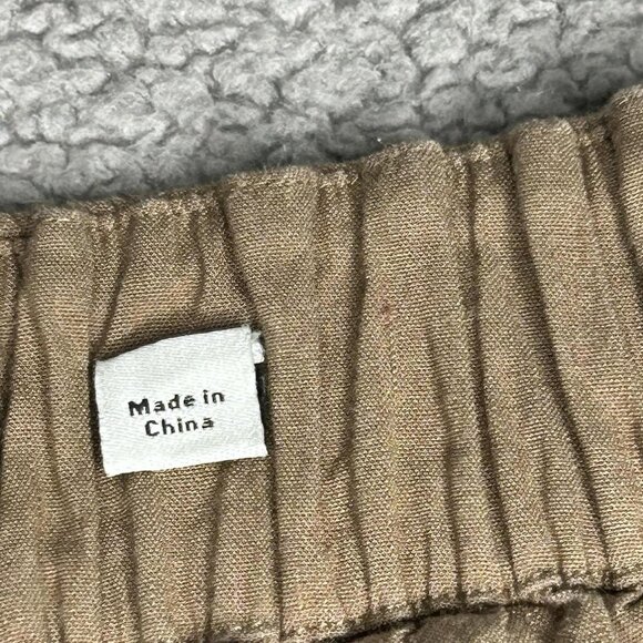 Vince Pants Womens 8 Brown Linen Blend Wide Leg Crop Cargo Zip Pockets Stretch - Picture 4 of 15